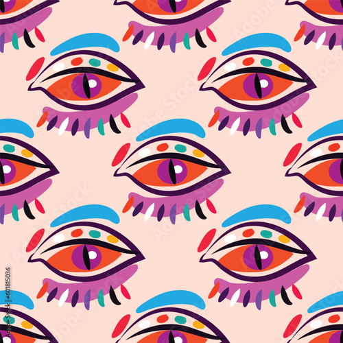 Hand drawn seamless pattern with esoteric eye , All-seeing eye  Magic, occult symbol, sacred art  Template design fabric, textile  Vector Modern mysthic graphic background illustration