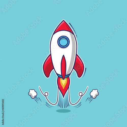 Cute cartoon rocket vector illustration icon