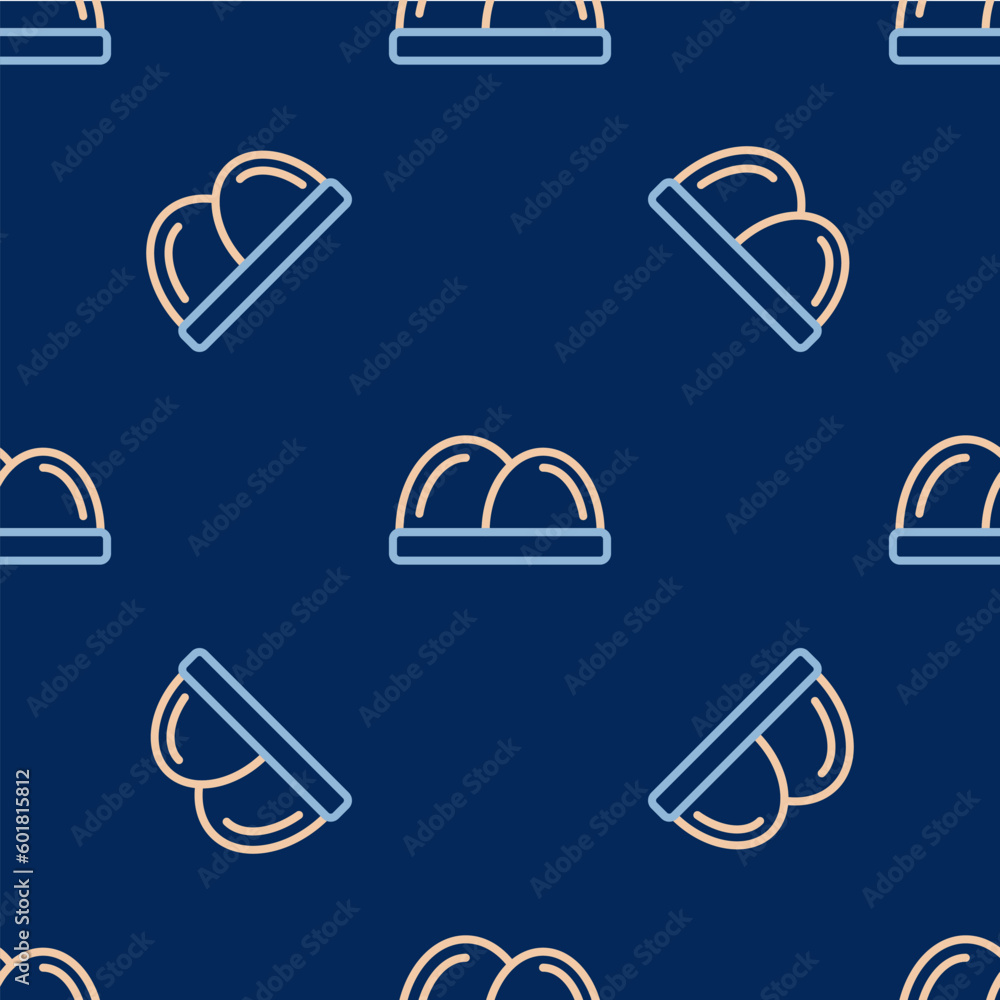 Line Sushi icon isolated seamless pattern on blue background. Traditional Japanese food. Vector Line Sushi icon isolated seamless pattern on blue background. Traditional Japanese food. Vector