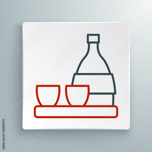 Line Bottle of sake, small cup of sake icon isolated on white background. Colorful outline concept. Vector