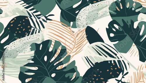 Hand drawn modern plant abstract print. Creative collage seamless pattern. Fashionable template for design