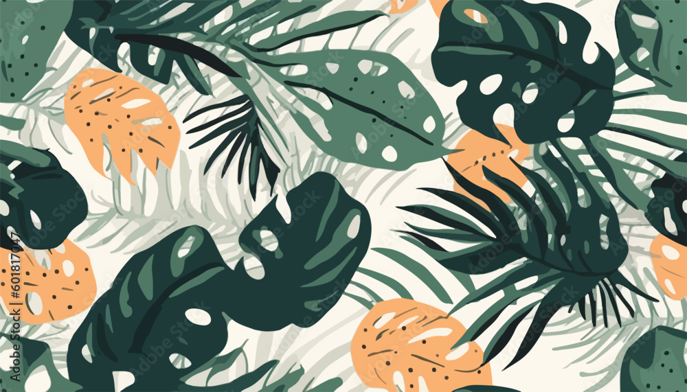 Obraz premium Hand drawn modern plant abstract print. Creative collage seamless pattern. Fashionable template for design
