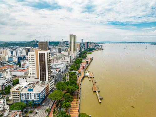 Aerial view of Malecon Simon Bolivar in Guayaquil, a recreational place for locals and tourists near down town.