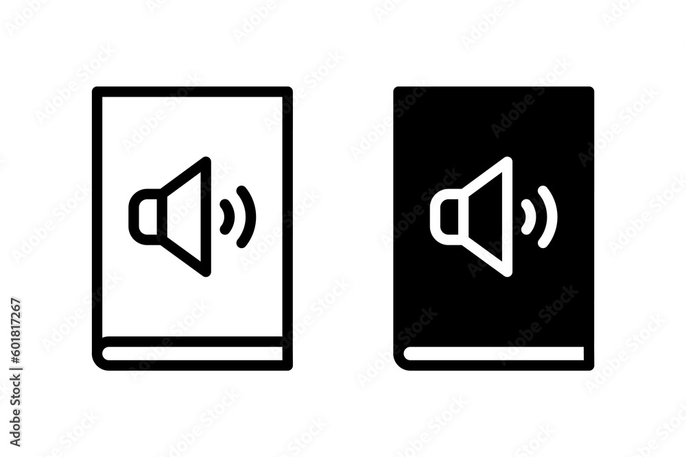 Audio book vector icons set. Book and speaker symbol. Audio guide sign Audio book vector icons set. Book and speaker symbol. Audio guide sign
