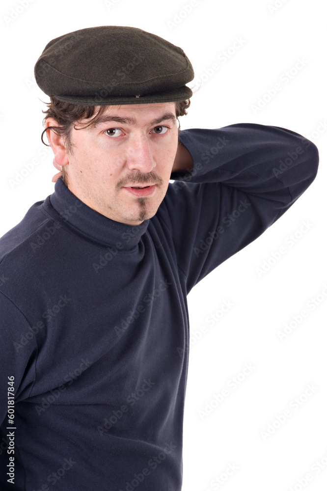 Portrait of a young man with a cap over white background. Portrait of a young man with a cap over white background.