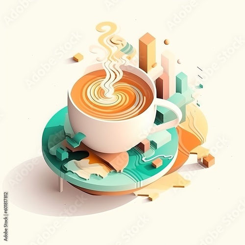 A Cup of Coffee in Isometric Art