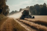 Agricultural field with a harvester. Generative AI