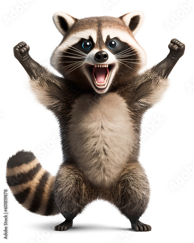 Angry racoon, isolated background. Generative Ai. photo
