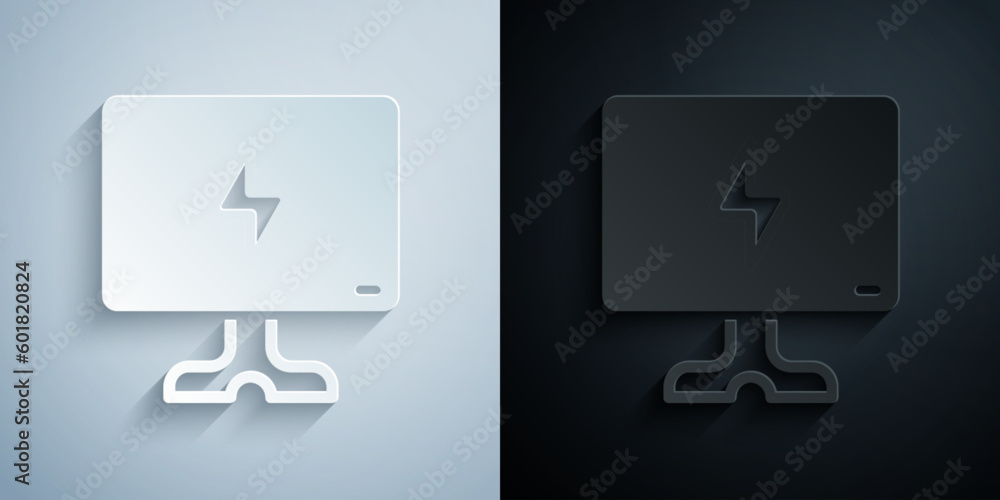 Paper cut Smart Tv icon isolated on grey and black background. Television sign. Paper art style. Vector Paper cut Smart Tv icon isolated on grey and black background. Television sign. Paper art style. Vector