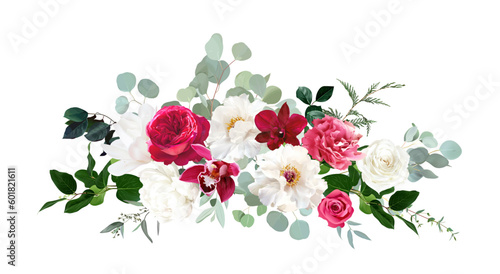 Wallpaper Mural Trendy magenta flowers vector design bouquet. Hot pink roses, barbie pink ranunculus, white peony, dark orchid Torontodigital.ca