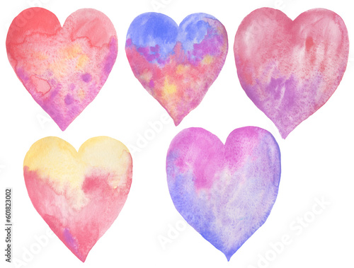 Set of delicate pastel isolated watercolor hearts