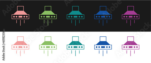 Set Kitchen extractor fan icon isolated on black and white background. Cooker hood. Kitchen exhaust. Household appliance. Vector