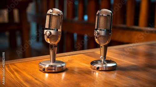 Two microphones for podcast. Generative AI