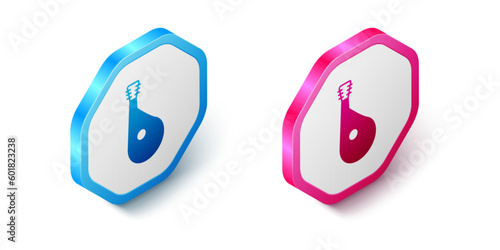Isometric Ukrainian traditional musical instrument bandura icon isolated on white background. Hexagon button. Vector