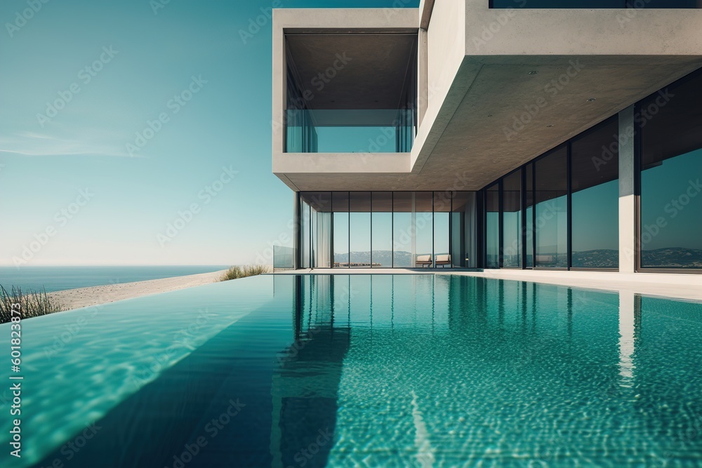 an oceanfront apartment with large swimming pool with ocean view ai generated 