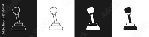 Set Gear shifter icon isolated on black and white background. Manual transmission icon. Vector