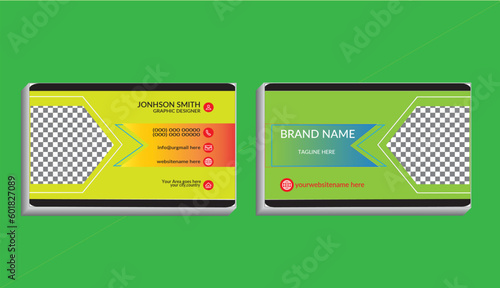 Creative business card,template,profetional card,
design with image holder and clean gradient color
geomatic shape.