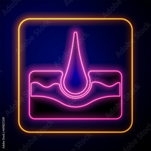 Glowing neon Human hair follicle icon isolated on black background. Hair care treatment. Vector