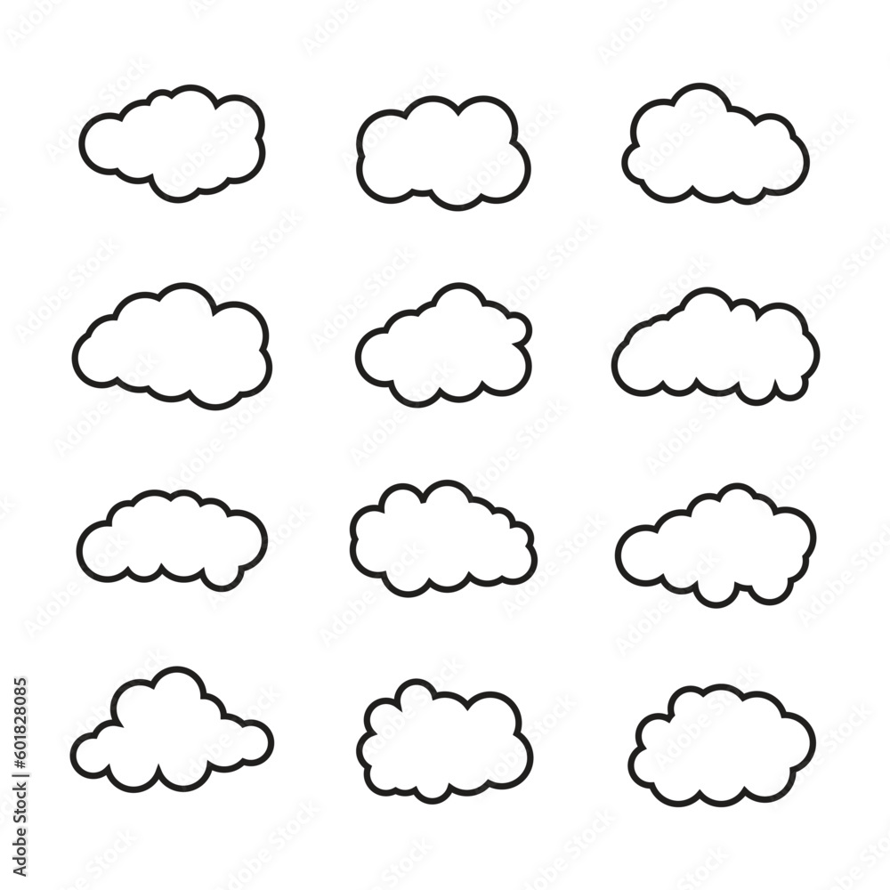 weather icon, clouds vector bundle, Sky Clouds Clipart, black and White clouds eps, Cartoon Clouds bundle, line Art Candy clouds graphics vector, outline rain clouds vector silhouette
