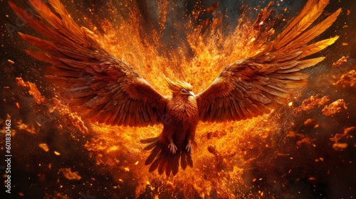 Flying fire phoenix. Generative AI