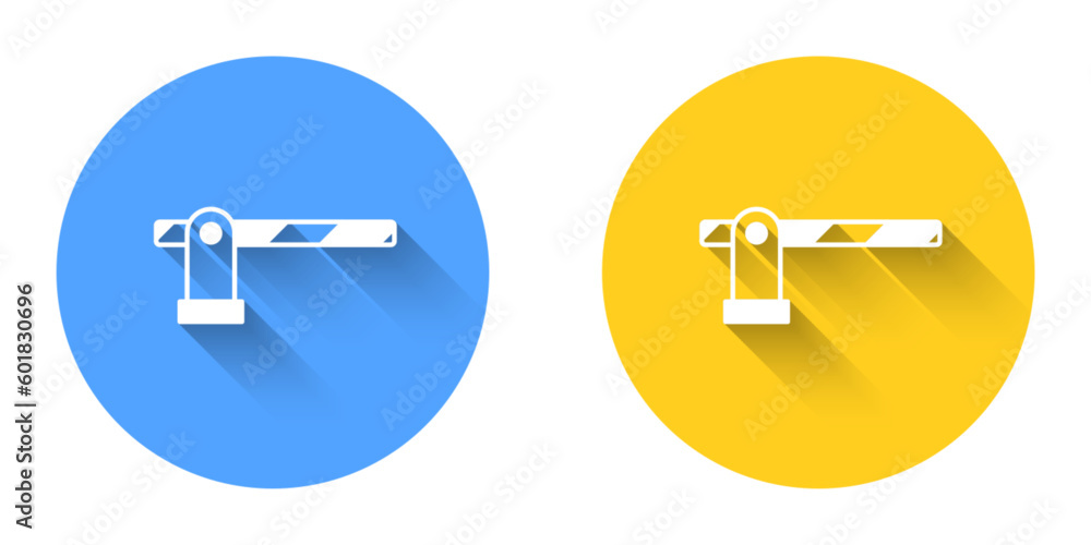 White Parking car barrier icon isolated with long shadow background. Street road stop border. Circle button. Vector White Parking car barrier icon isolated with long shadow background. Street road stop border. Circle button. Vector