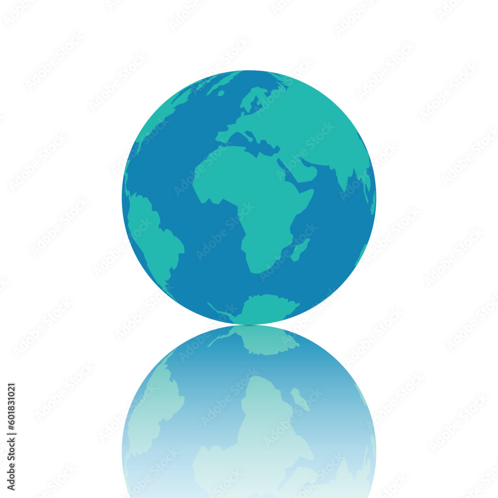 Fototapeta premium Earth. Globe icon on white background with reflection. Vector illustration
