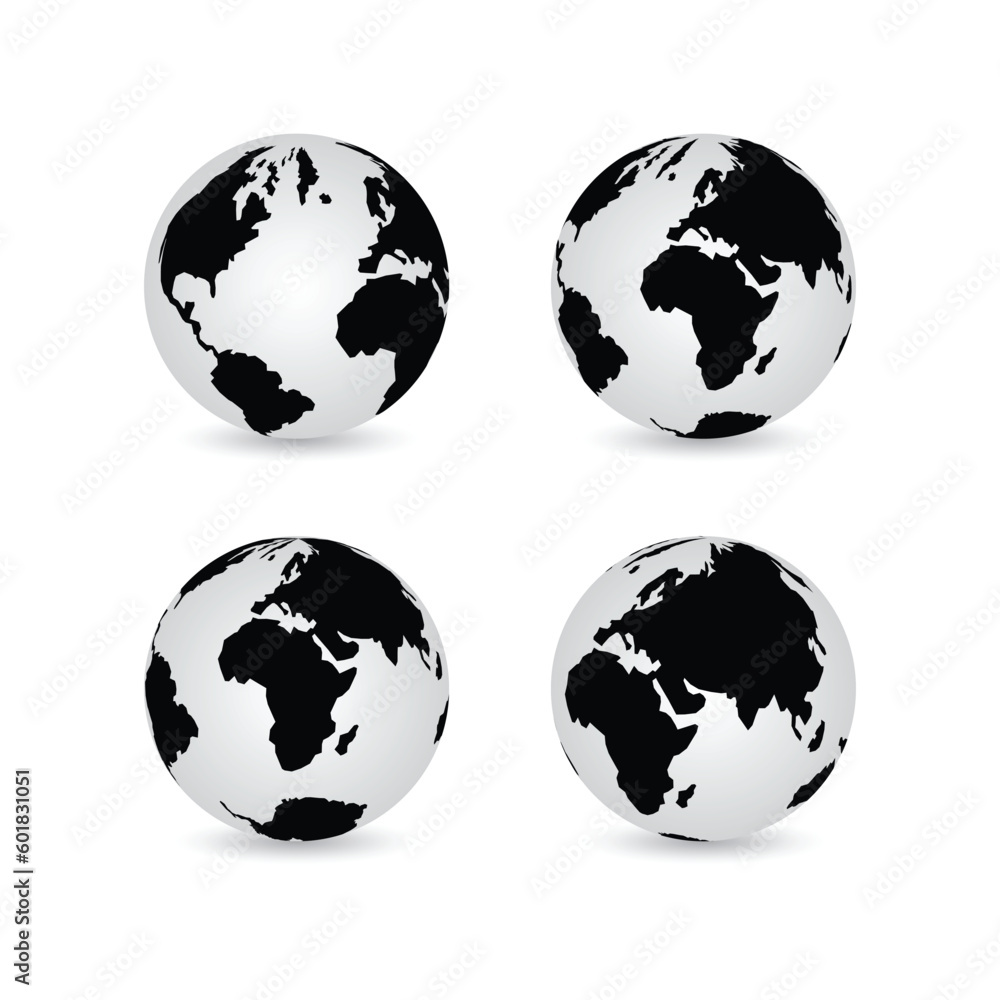 Earth. Globe icon on white background with shadow. Globes for study. Vector illustration