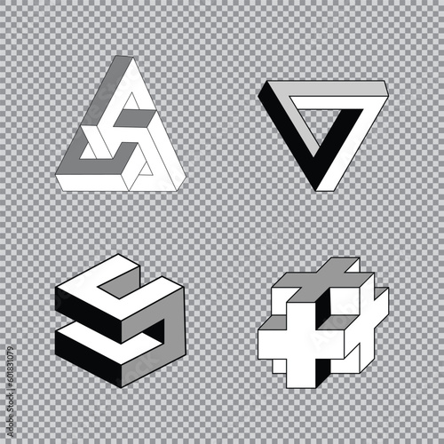Set of 3D cube icons on transparent background. Vector contrast cube pattern background. Flat. EPS10