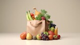 Supermarket Paper bag full of healthy food with fruits and vegetables