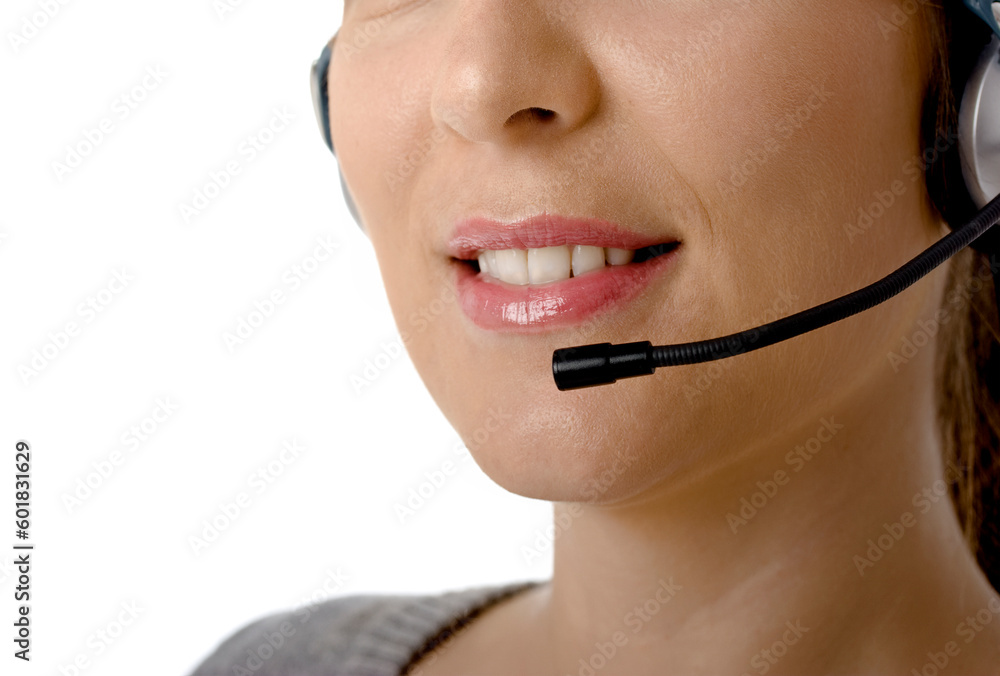 Close-up of an attractive business woman with headset Close-up of an attractive business woman with headset