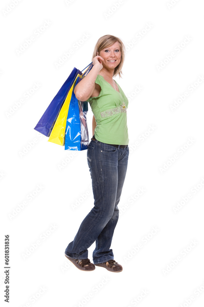 happy woman with shopping bags. over white background happy woman with shopping bags. over white background