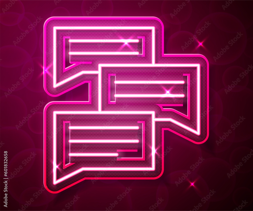 Glowing neon line Speech bubble chat icon isolated on red background. Message icon. Communication or comment chat symbol. Vector Glowing neon line Speech bubble chat icon isolated on red background. Message icon. Communication or comment chat symbol. Vector