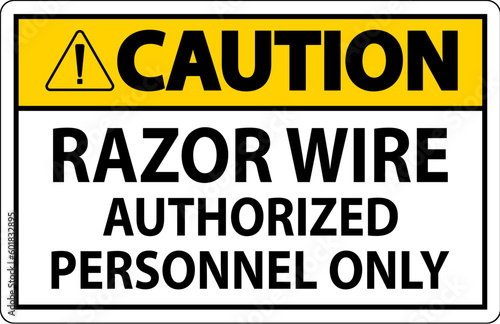Caution Sign Razor Wire, Authorized Personnel Only