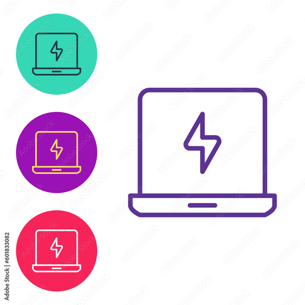 Set line Laptop icon isolated on white background. Computer notebook with empty screen sign. Set icons colorful. Vector Set line Laptop icon isolated on white background. Computer notebook with empty screen sign. Set icons colorful. Vector