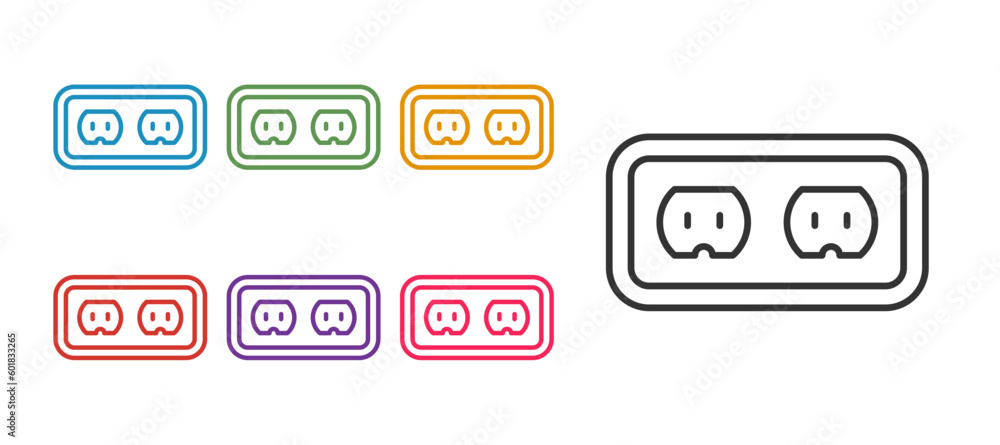 Set line Electrical outlet icon isolated on white background. Power socket. Rosette symbol. Set icons colorful. Vector Set line Electrical outlet icon isolated on white background. Power socket. Rosette symbol. Set icons colorful. Vector