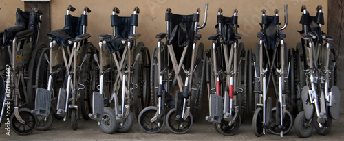 A line of wheelchairs