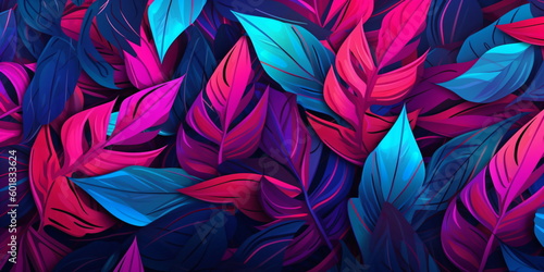 Tropische moderne neon Blätter Hintergrund - Natur Hintergrund mit AI erstellt 