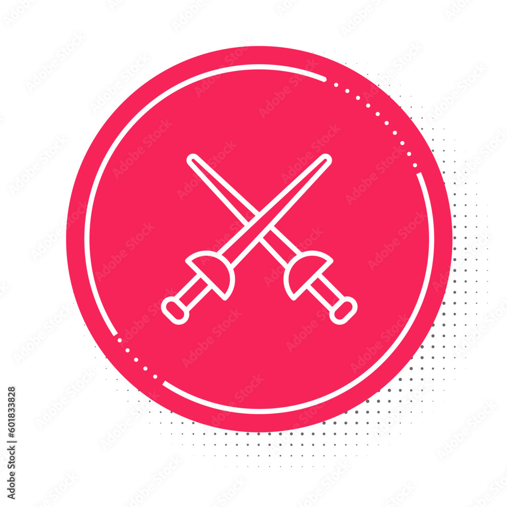 White line Fencing icon isolated on white background. Sport equipment. Red circle button. Vector White line Fencing icon isolated on white background. Sport equipment. Red circle button. Vector