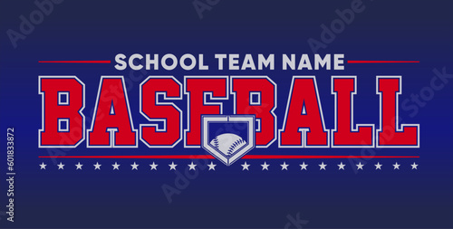 Baseball team design isolated on dark blue black background. School spirit shirts sport fan emblem. For print or cut (Cricut, Silhouette). 
 
