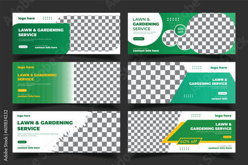 Lawn mower gardening service Facebook cover banner design template,  web banner for Lawn mower gardening service, Lawn mower gardening service banner set
