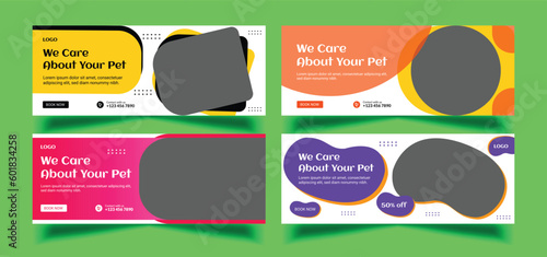 pet care Facebook cover banner design template,  web banner for pet care, pet care banner set