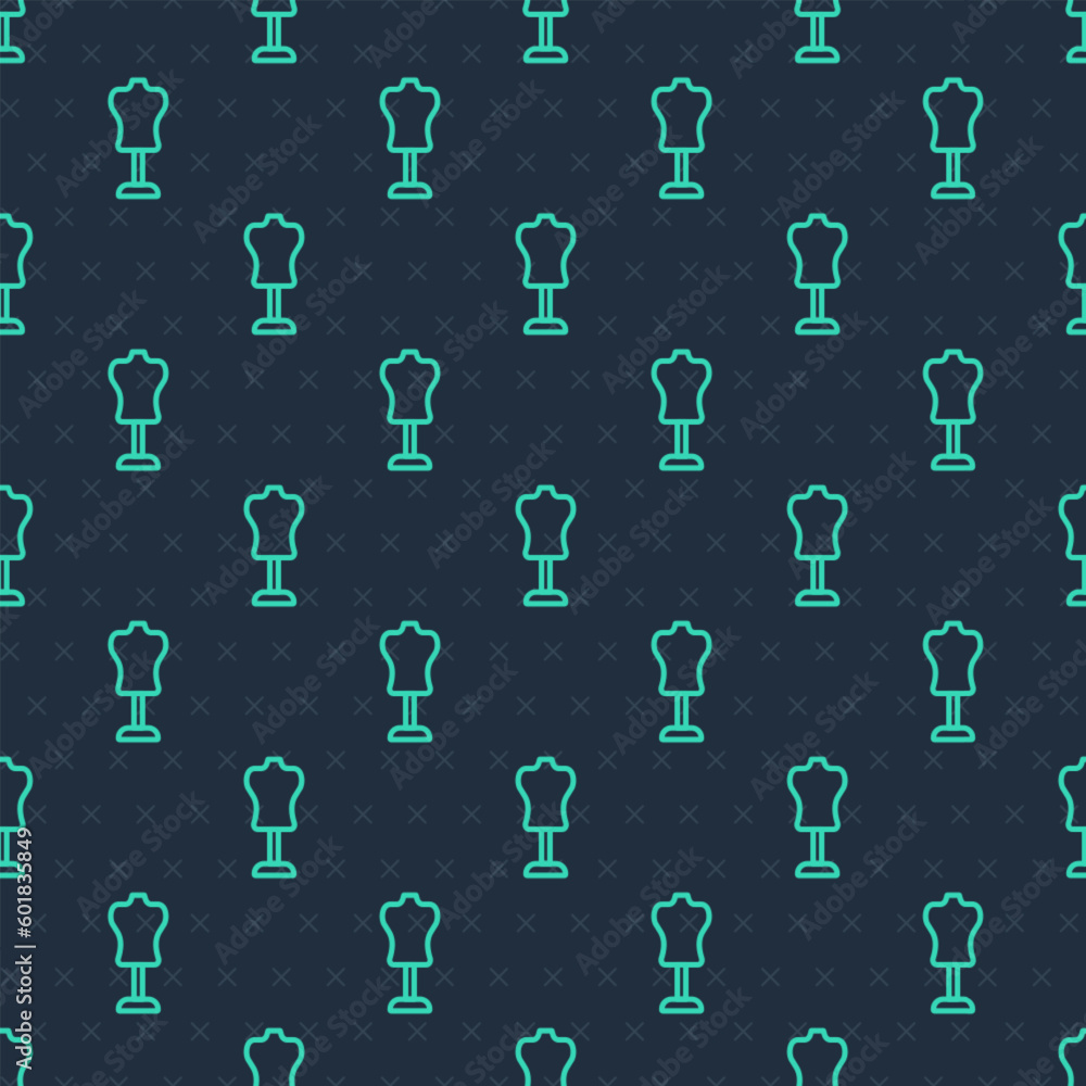 Green line Mannequin icon isolated seamless pattern on blue background. Tailor dummy. Vector Green line Mannequin icon isolated seamless pattern on blue background. Tailor dummy. Vector