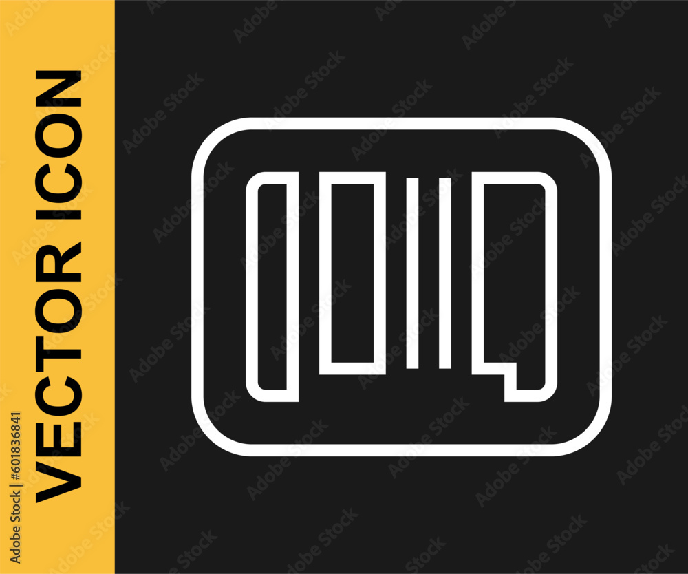 White line Barcode icon isolated on black background. Vector White line Barcode icon isolated on black background. Vector