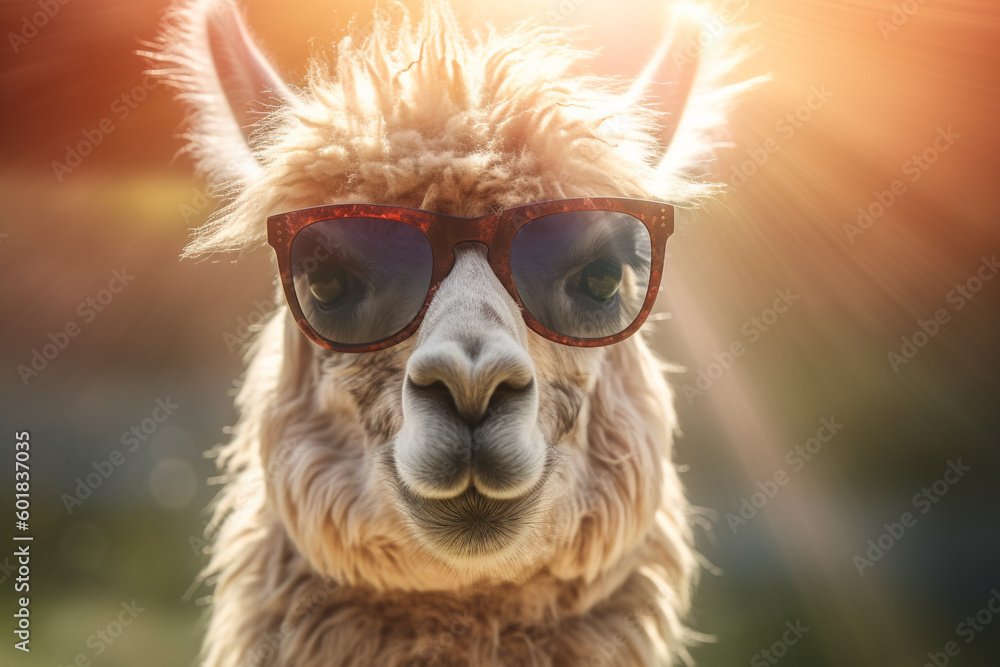 Funny llama with sunglasses Generative AI