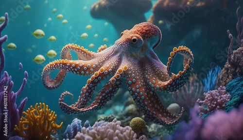 Octopus swimming in the under sea, Beautiful Underwater.Generative AI. © ALIF