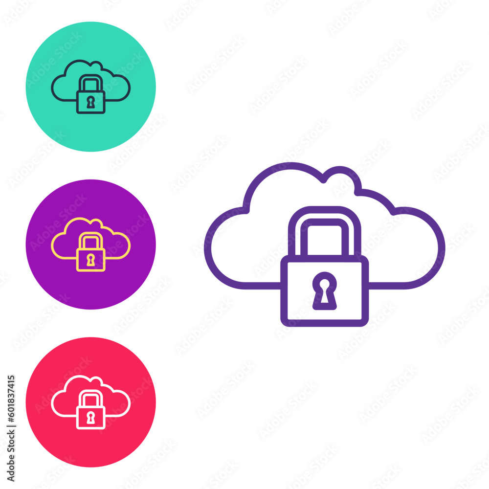 Set line Cloud computing lock icon isolated on white background. Security, safety, protection concept. Protection of personal data. Set icons colorful. Vector Set line Cloud computing lock icon isolated on white background. Security, safety, protection concept. Protection of personal data. Set icons colorful. Vector