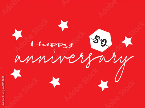 Happy Anniversary lettering text banner. Vector illustration, Post Card, Letter, with red background.