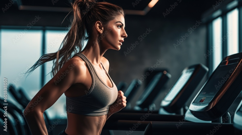 woman running on treadmill , ai, ai generative, illustration woman running on treadmill , ai, ai generative, illustration