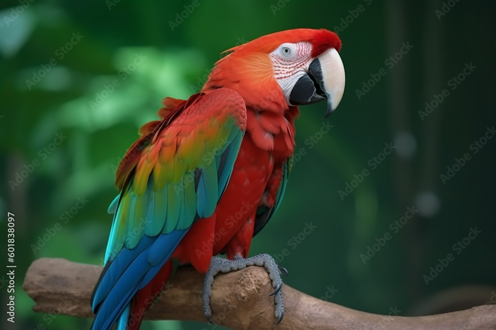 Macaw parrot, colorful bird sitting on a branch