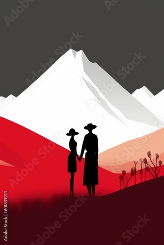 Minimal illustration of a couple in love, book novel cover style